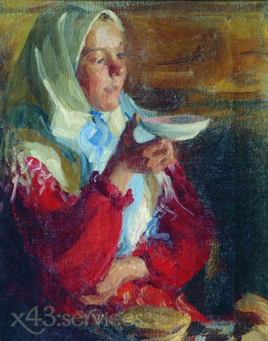 Ivan Kulikov - Baeuerin mit einer Untertasse - Peasant Woman with a Saucer - zum Schließen ins Bild klicken